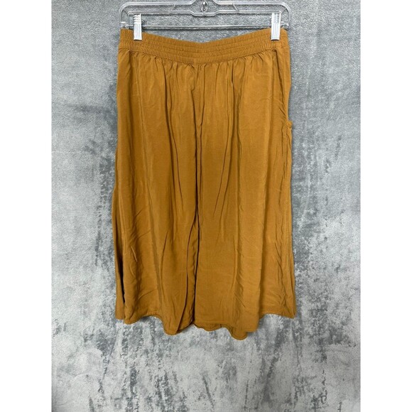 Forever 21 Camel Brown Button Front Midi Skirt M Rayon A Line Pockets Boho - Picture 13 of 15